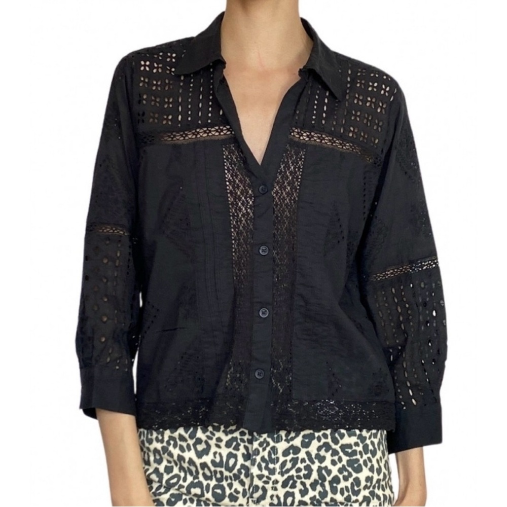 Zara Black Eyelet Detail Women's Blouse - Size XL - New with tags